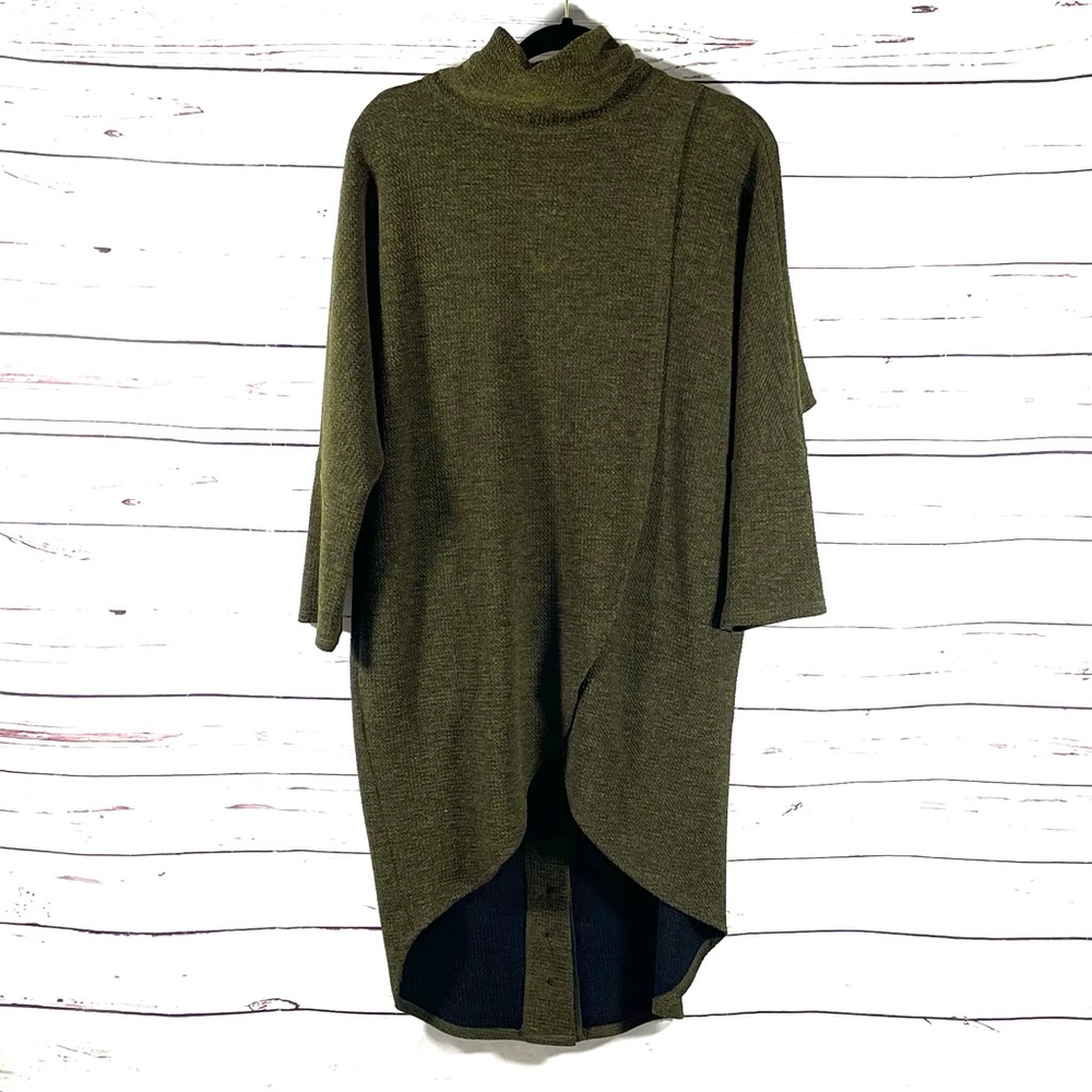 Joseph Ribkoff Womens Sweater Size 10 Mock Neck High Low Tunic Green Zipper
